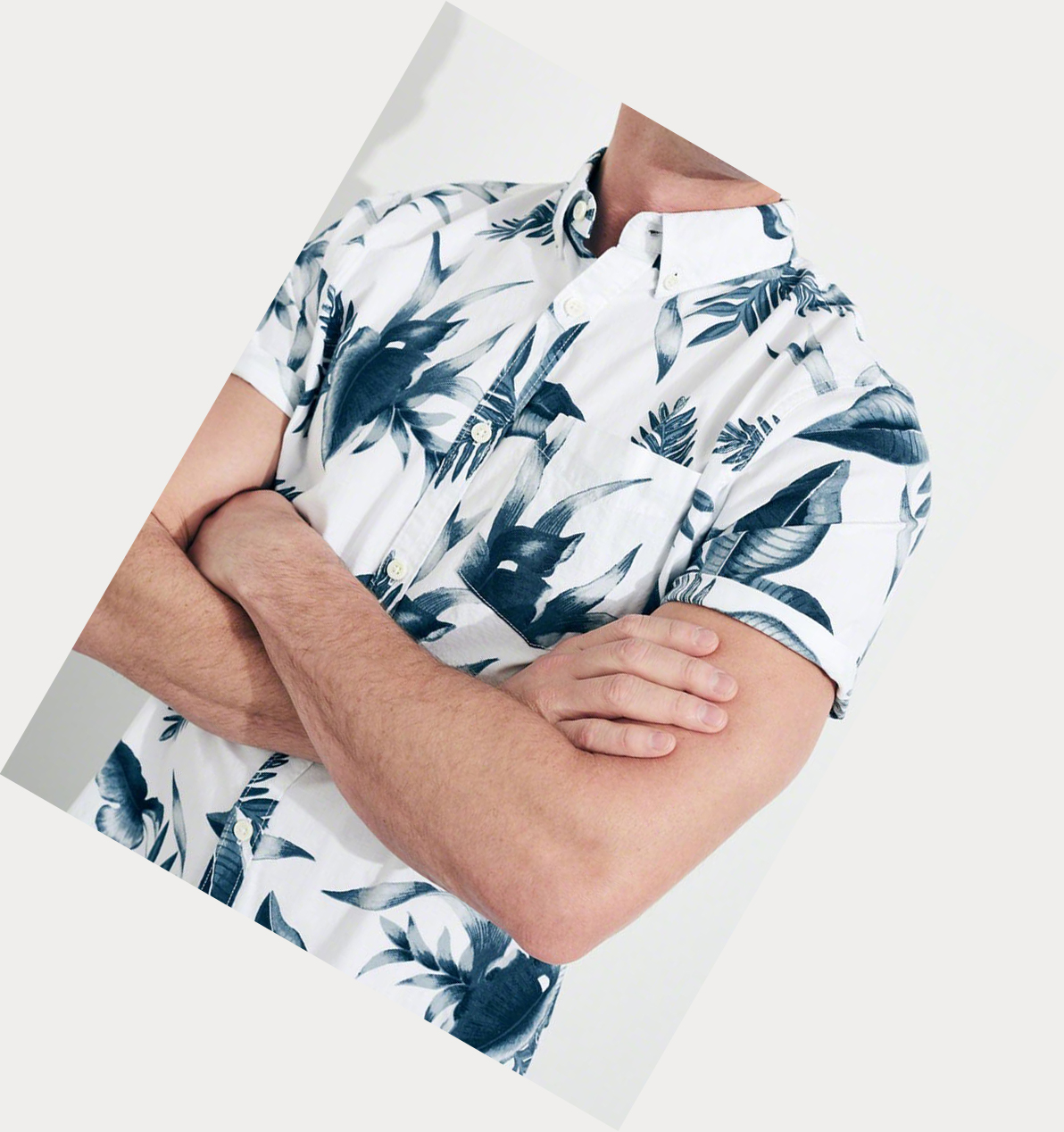 White Hollister Stretch Poplin Men's Short Sleeve | ZA-FNTD183