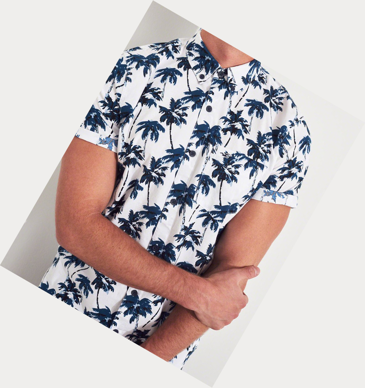 White Hollister Stretch Poplin Men's Short Sleeve | ZA-NOUE528