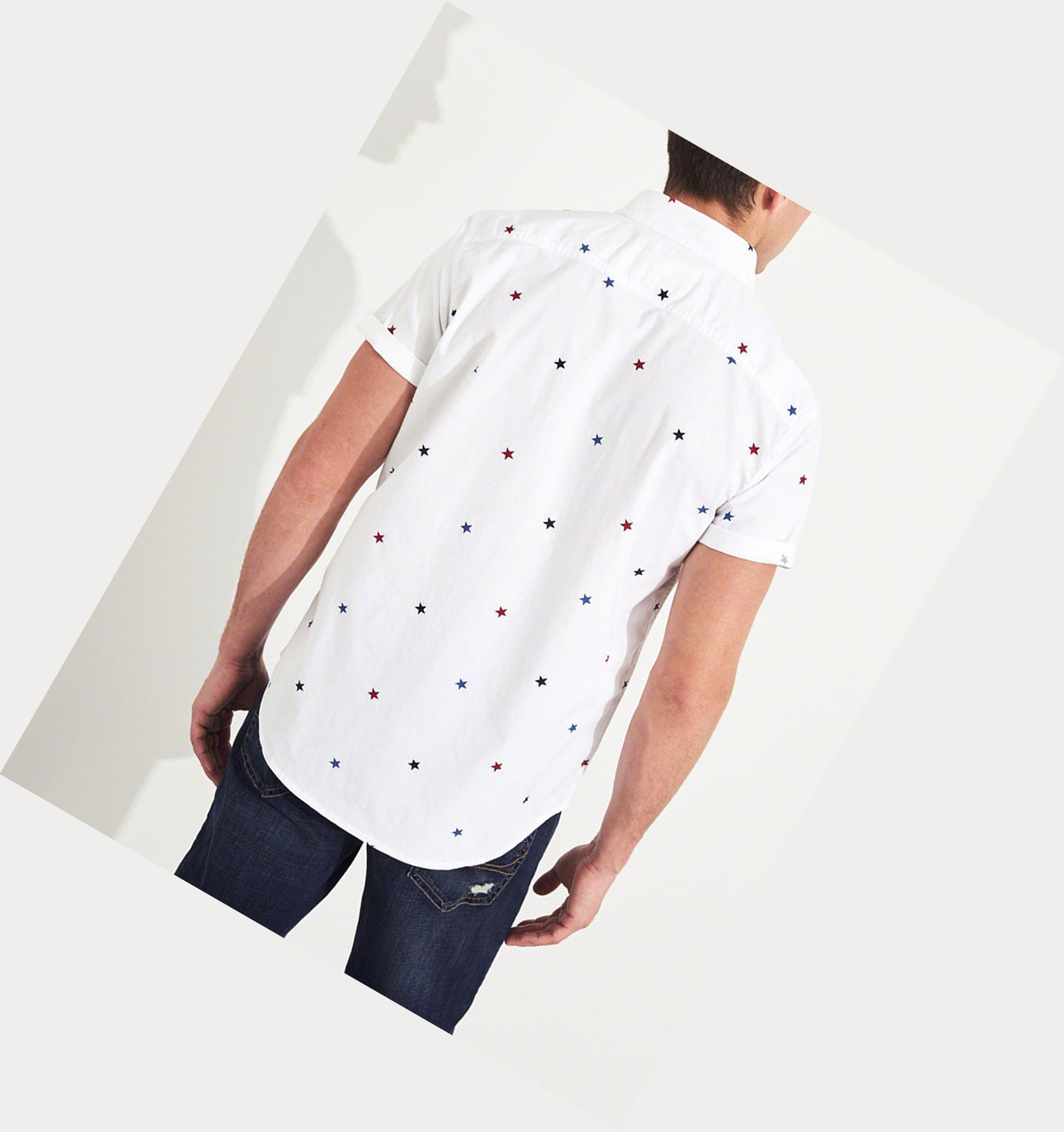 White Hollister Stretch Poplin Men's Short Sleeve | ZA-XELW481