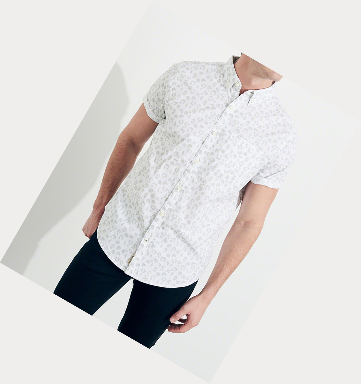 White Hollister Stretch Poplin Men's Short Sleeve | ZA-XGZS014