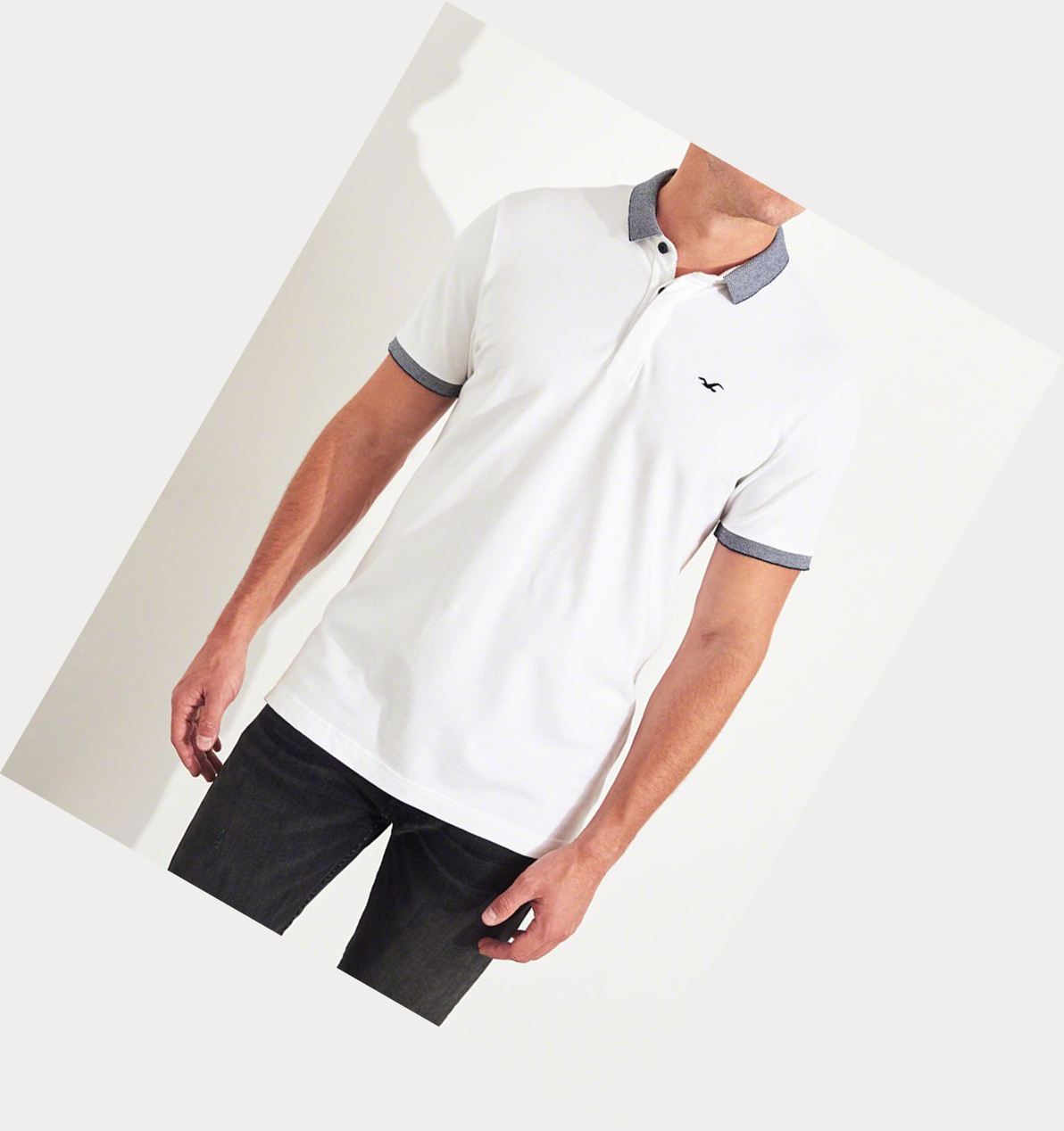 White Hollister Stretch Shrunken Collar Men's Polo Shirts | ZA-ERKL657