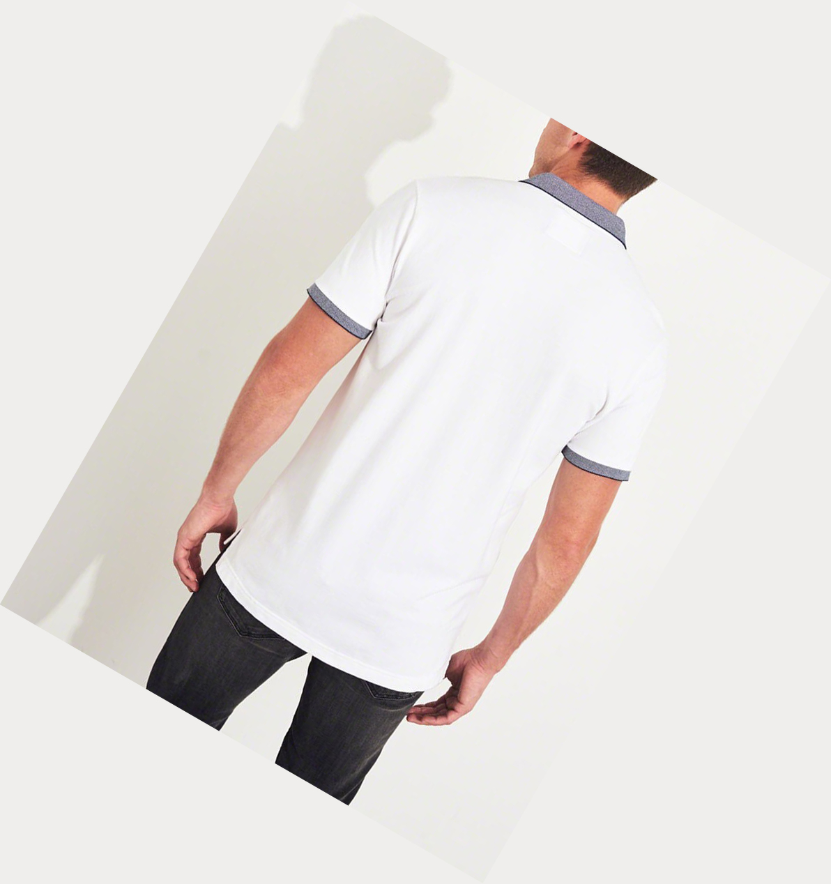 White Hollister Stretch Shrunken Collar Men's Polo Shirts | ZA-ERKL657