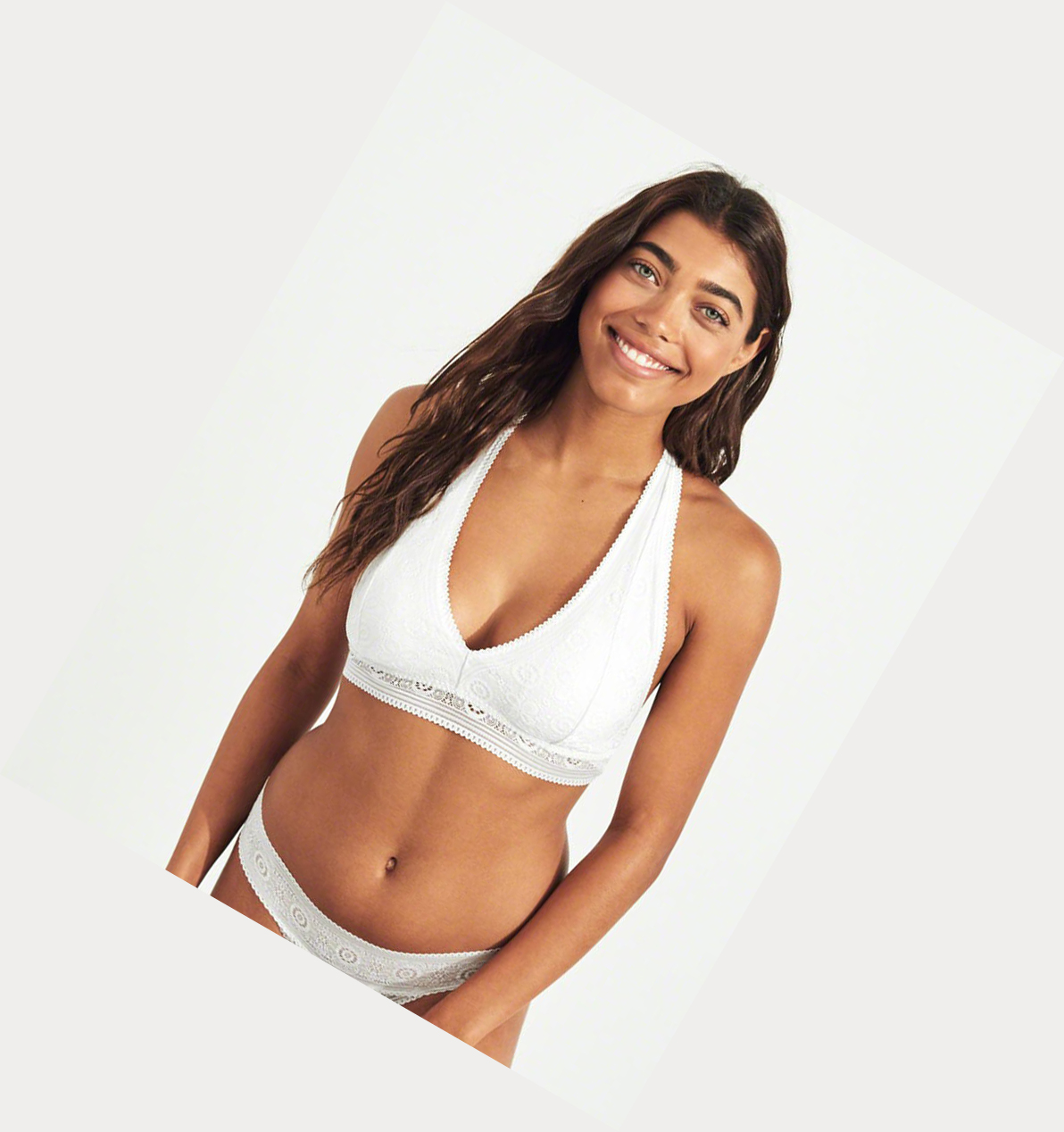 White Hollister T-Back Halter With Removable Pads Women's Bras | ZA-ERMS154