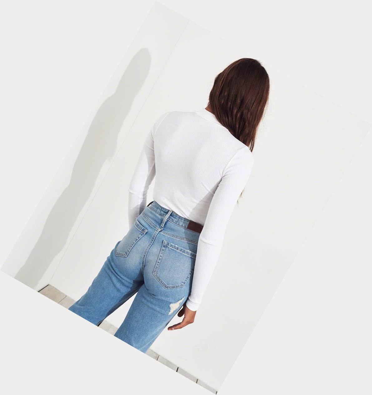 White Hollister Turtleneck Crop Women's Long Sleeve | ZA-QLRF451