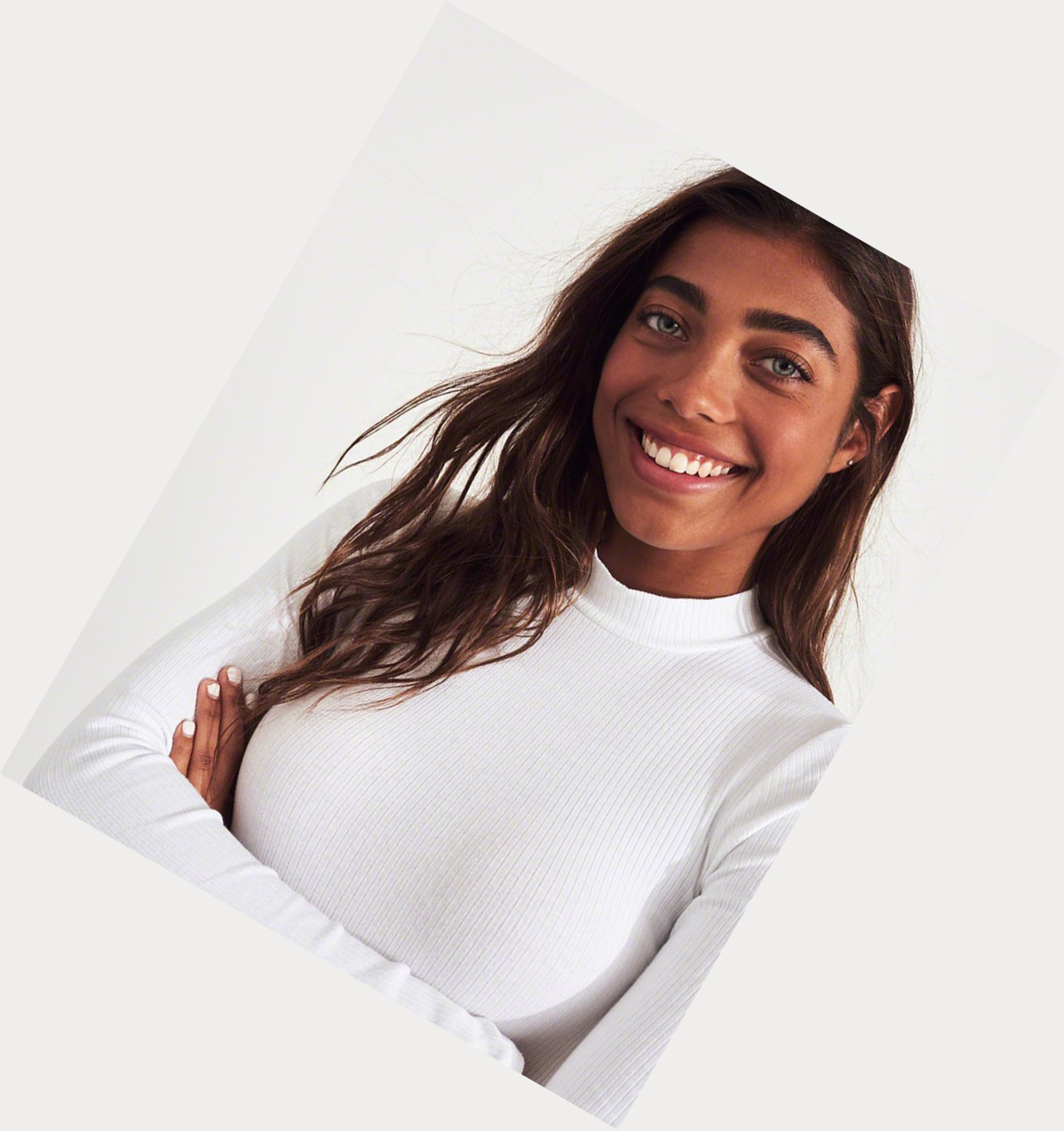 White Hollister Turtleneck Crop Women's Long Sleeve | ZA-QLRF451