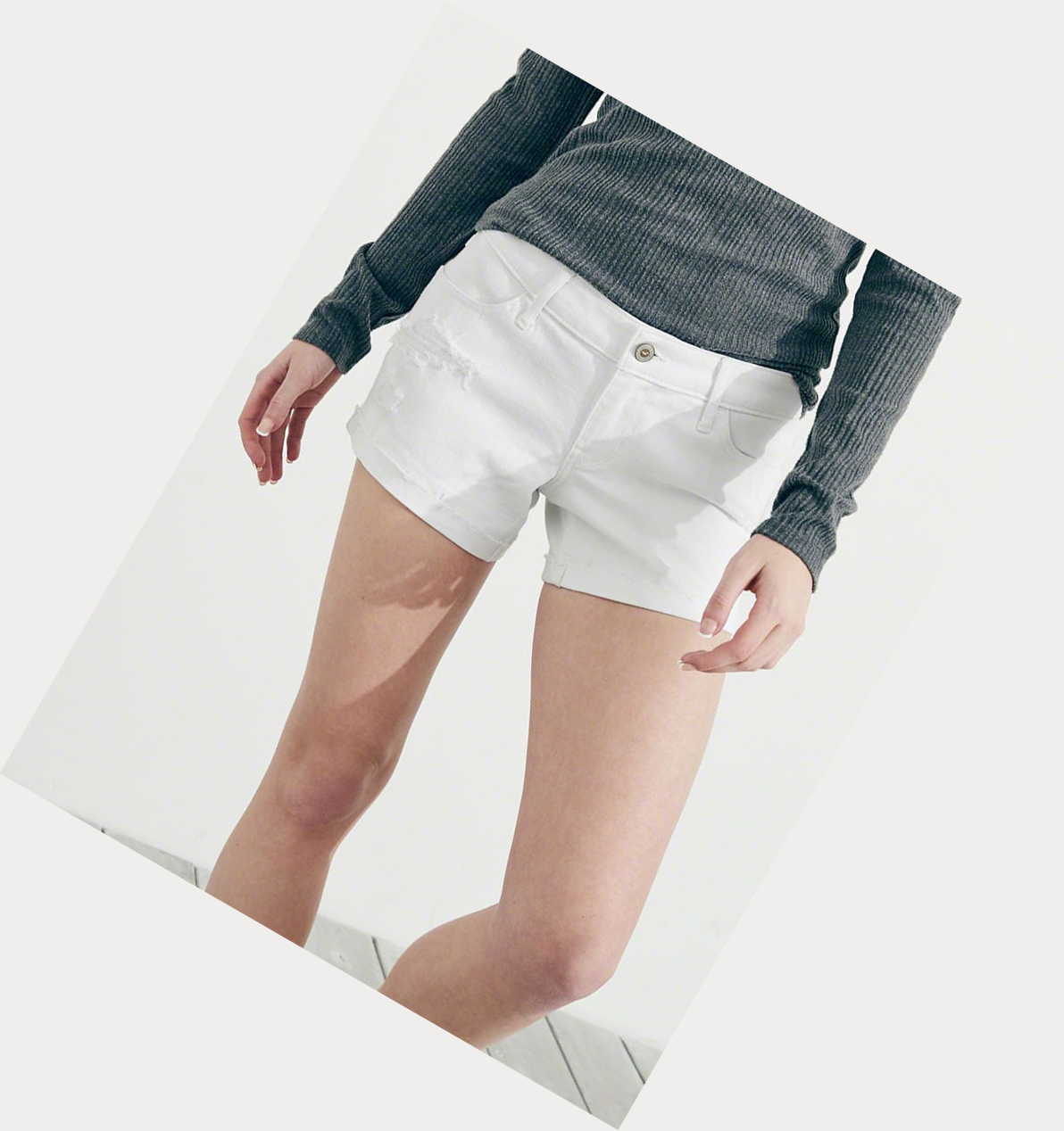 White Hollister Vintage Stretch Low-Rise Denim Midi Women's Shorts | ZA-WOEZ731