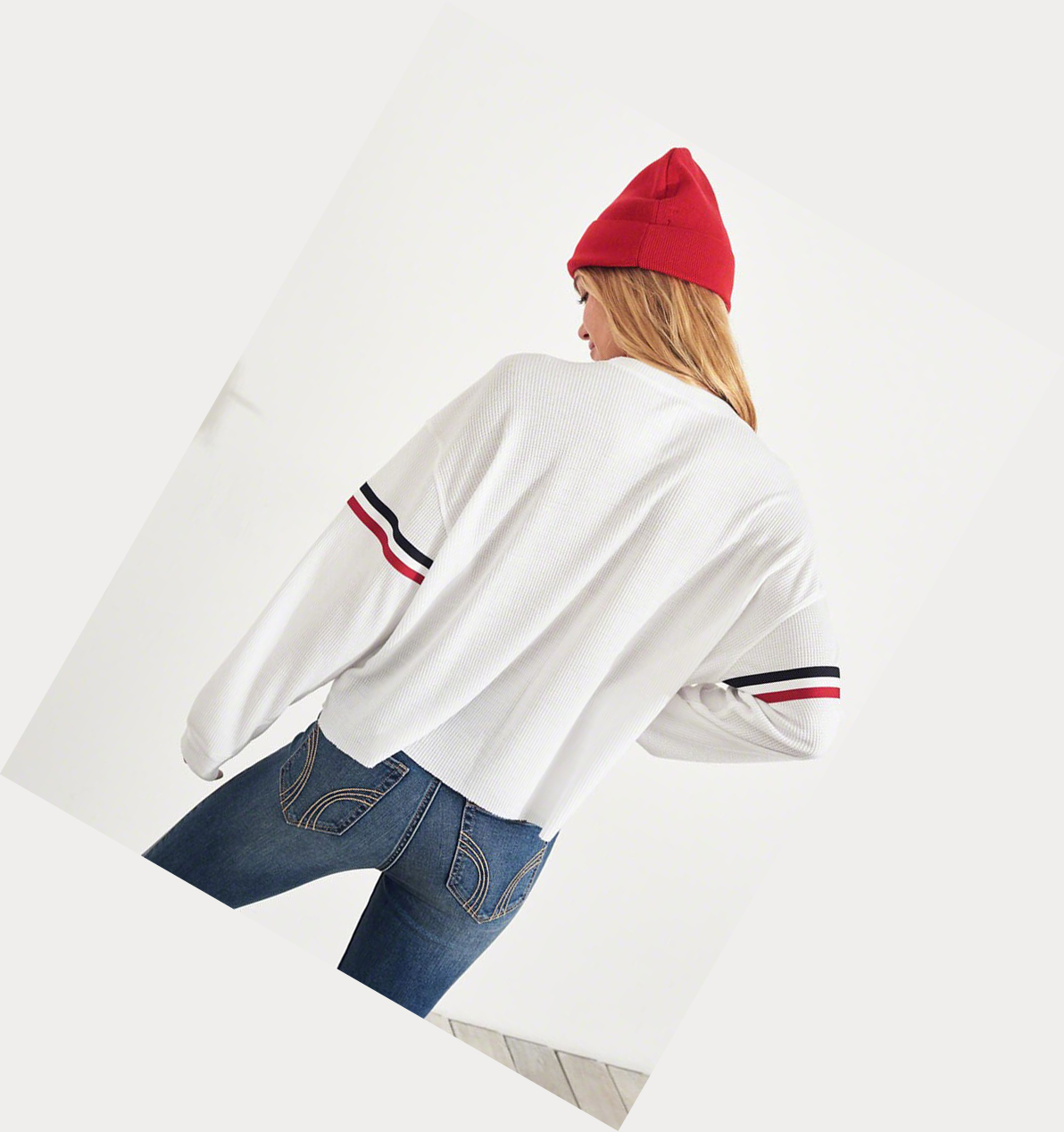 White Hollister Waffle Boyfriend Women's Long Sleeve | ZA-NTYS728