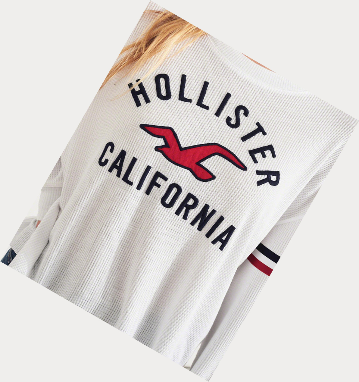 White Hollister Waffle Boyfriend Women's Long Sleeve | ZA-NTYS728