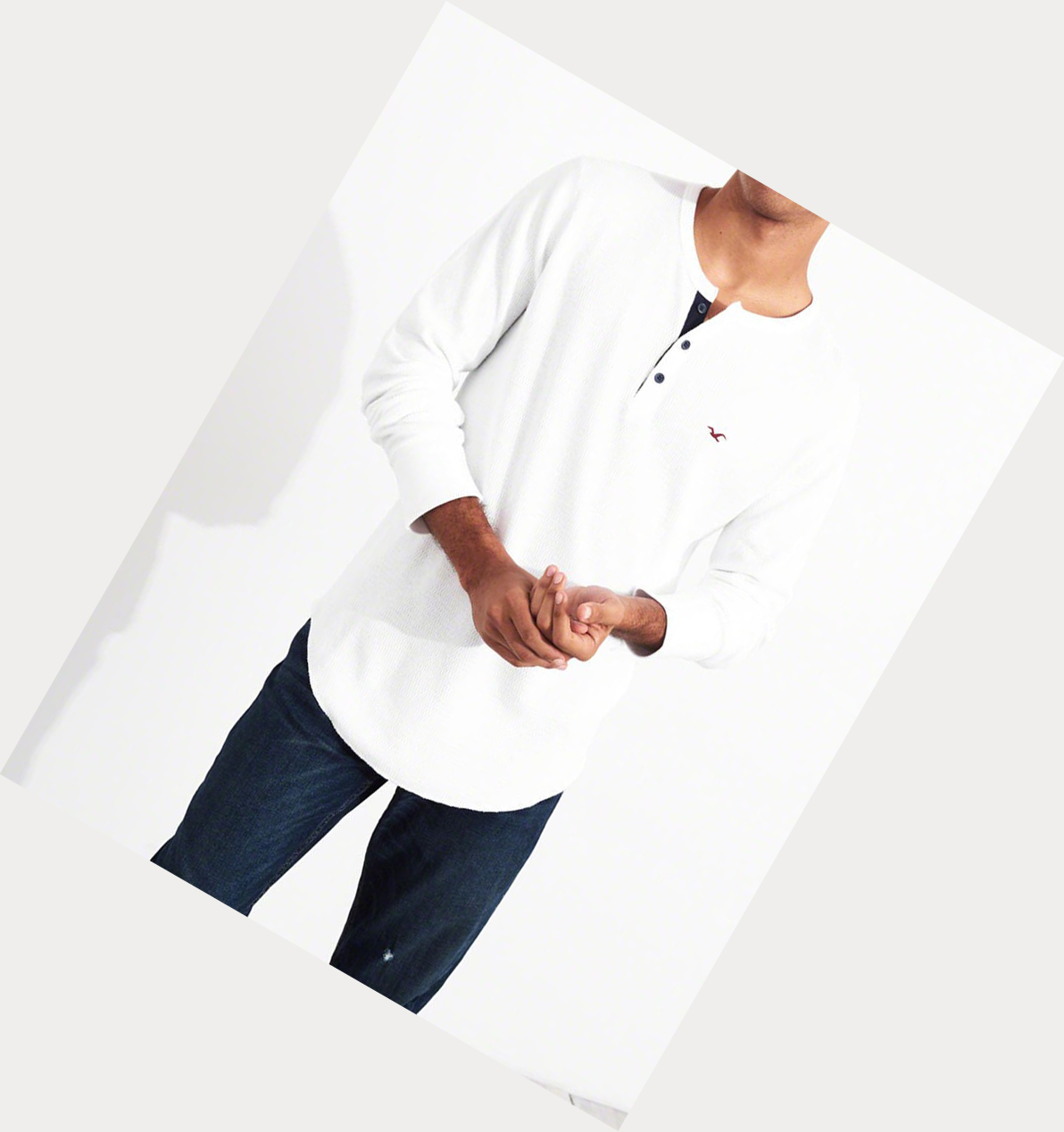 White Hollister Waffle Henley Men's Long Sleeve | ZA-NBHR851