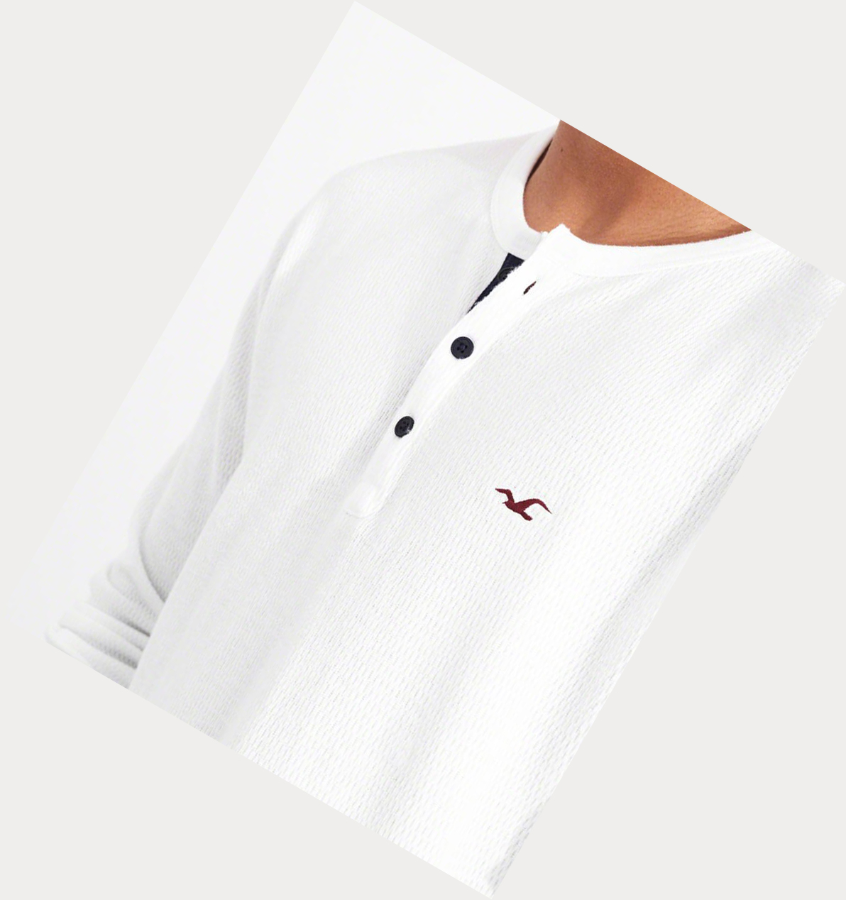 White Hollister Waffle Henley Men's Long Sleeve | ZA-NBHR851