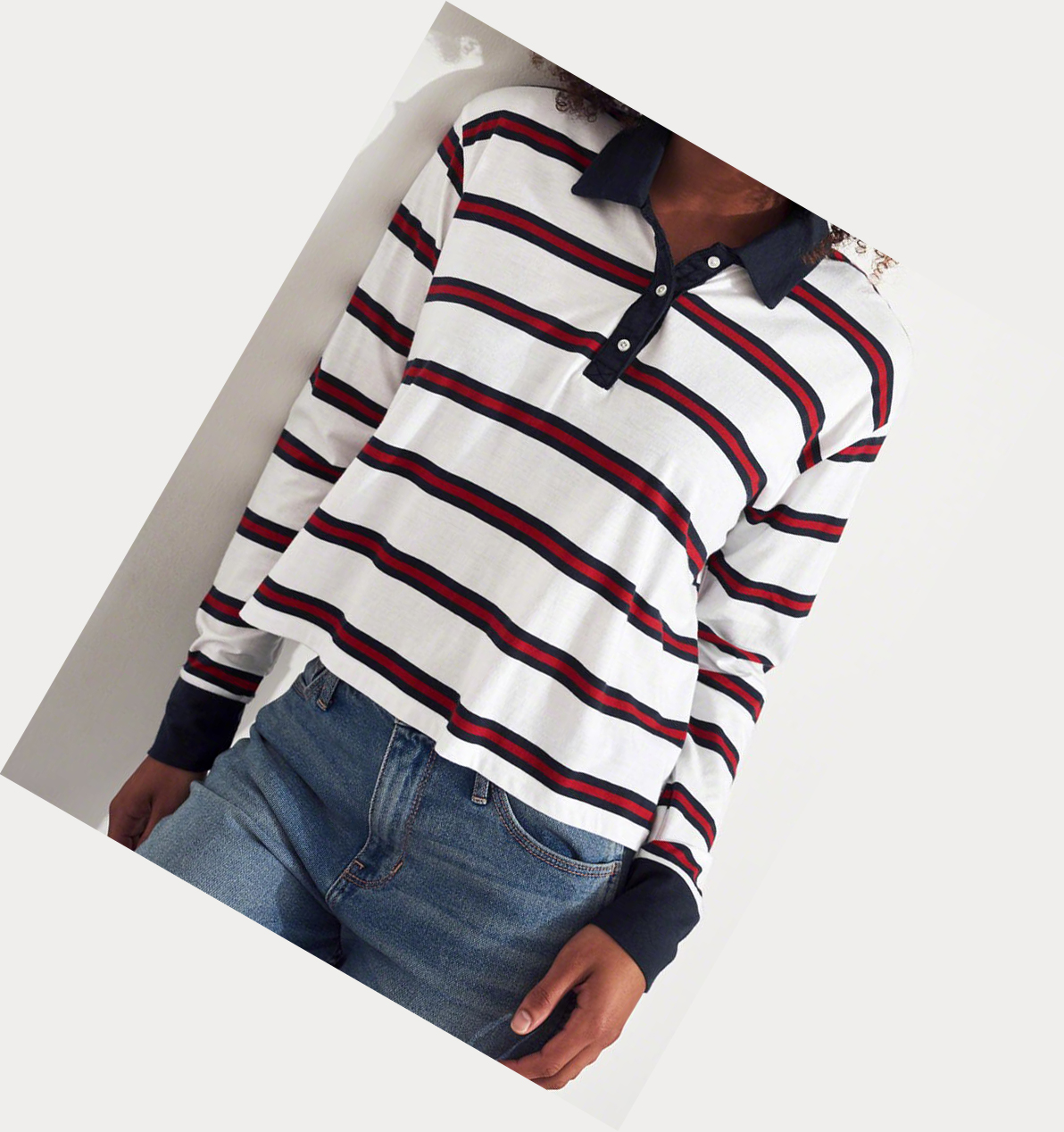 White Stripes Hollister Crop Boyfriend Women's Polo Shirts | ZA-KFSR463