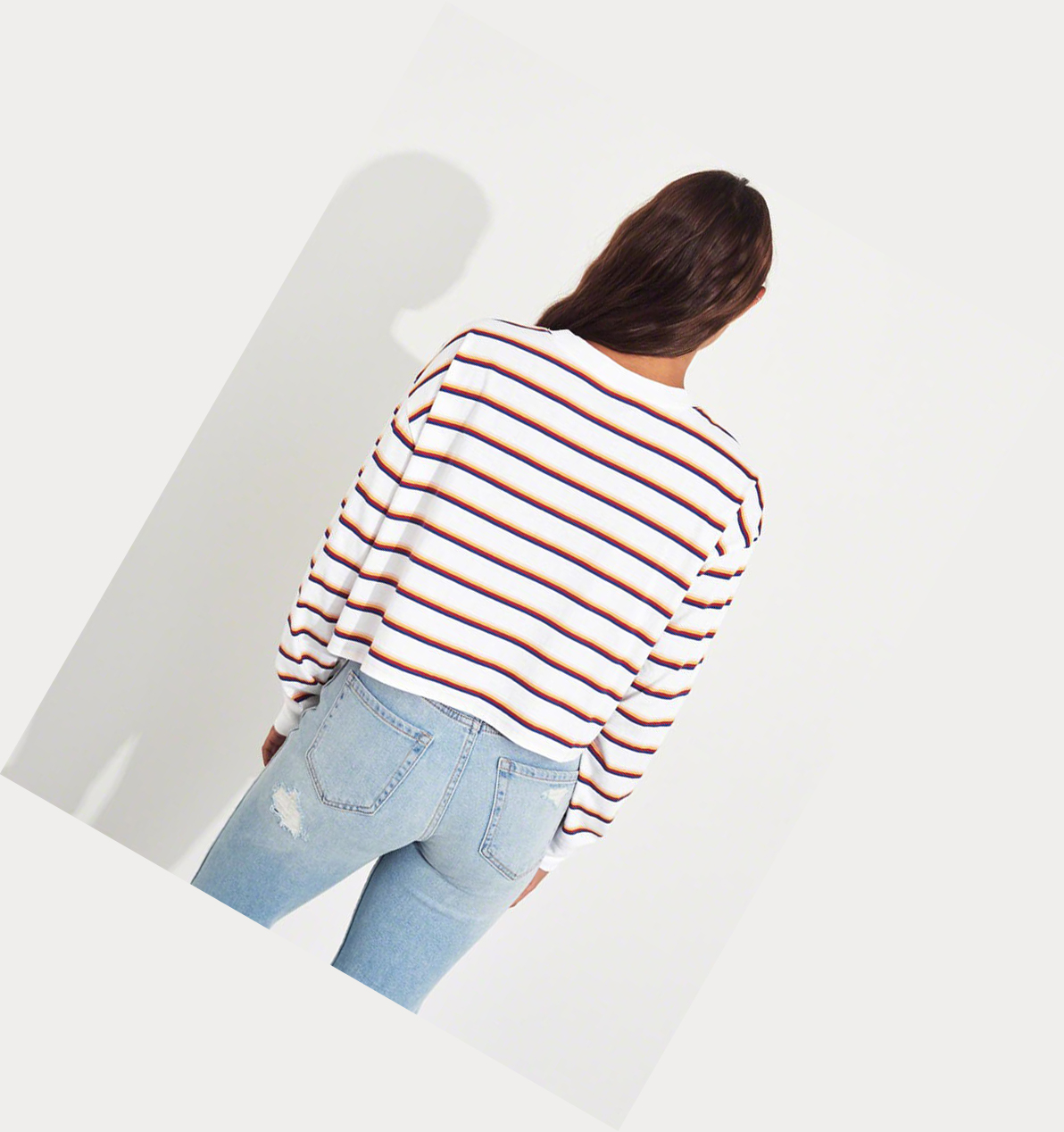 White Stripes Hollister Crop Boyfriend Women's Long Sleeve | ZA-TDQA765