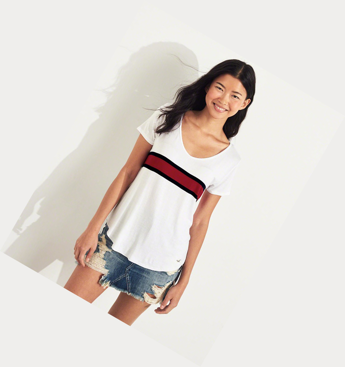 White Stripes Hollister Must-Have Easy Women's Short Sleeve | ZA-QFXE071