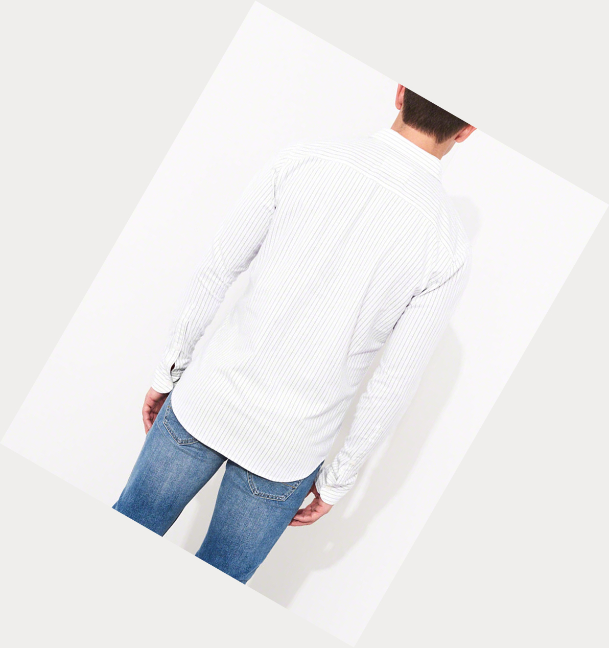 White Stripes Hollister Stretch Oxford Muscle Fit Men's Long Sleeve | ZA-SAET274