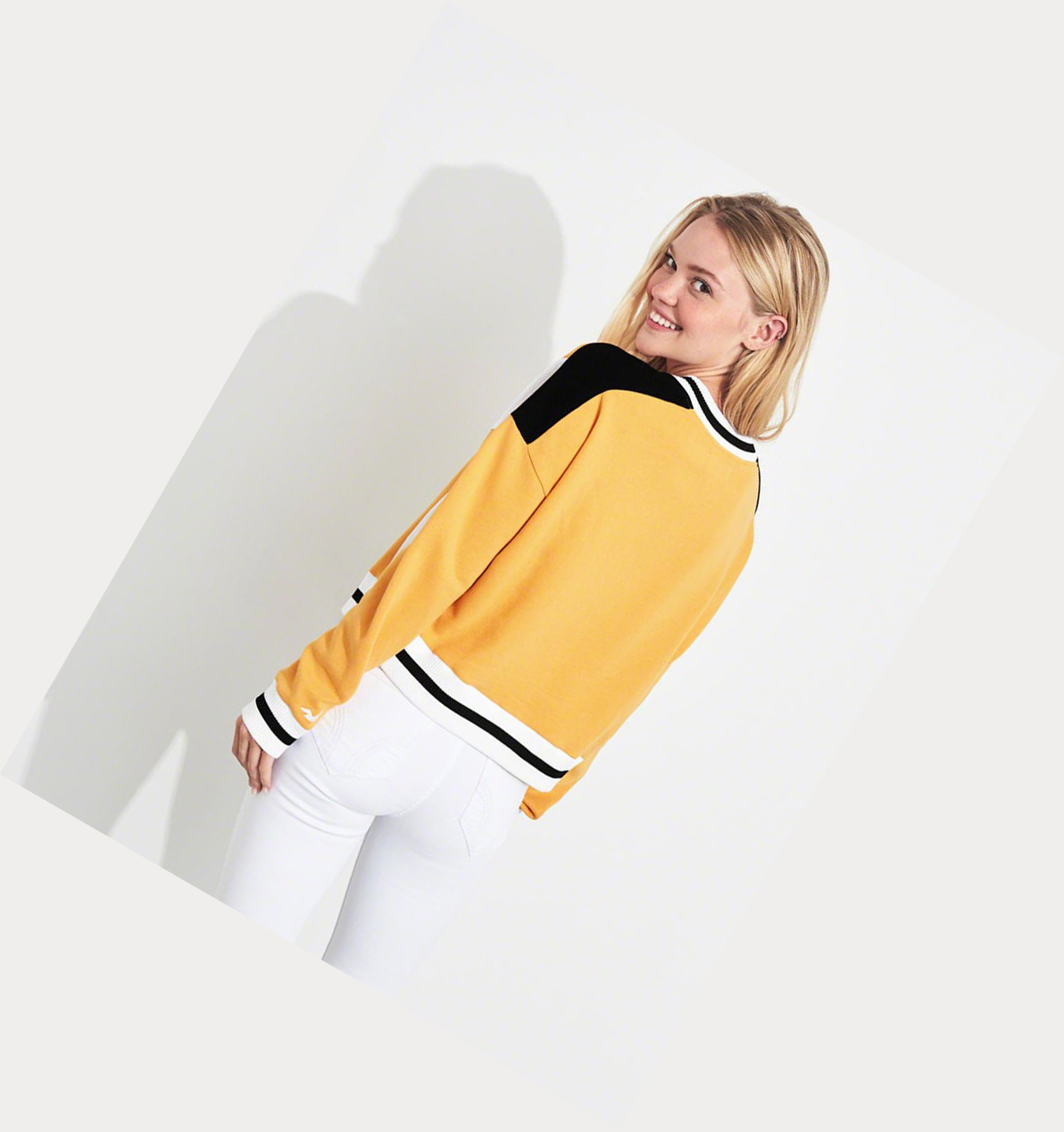 Yellow Hollister Colorblock Crewneck Women's Sweatshirts | ZA-VPUR427