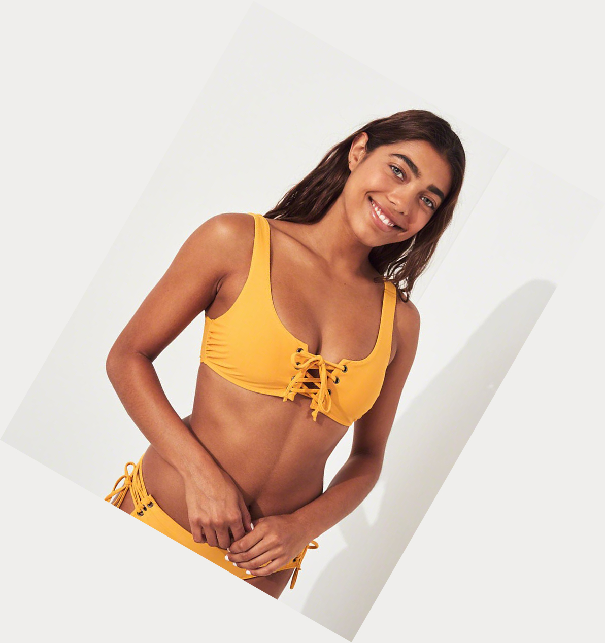 Yellow Hollister Lace-Up Scoop Women's Bikini Tops | ZA-YECW273