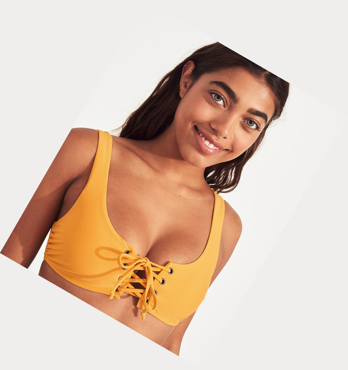 Yellow Hollister Lace-Up Scoop Women's Bikini Tops | ZA-YECW273