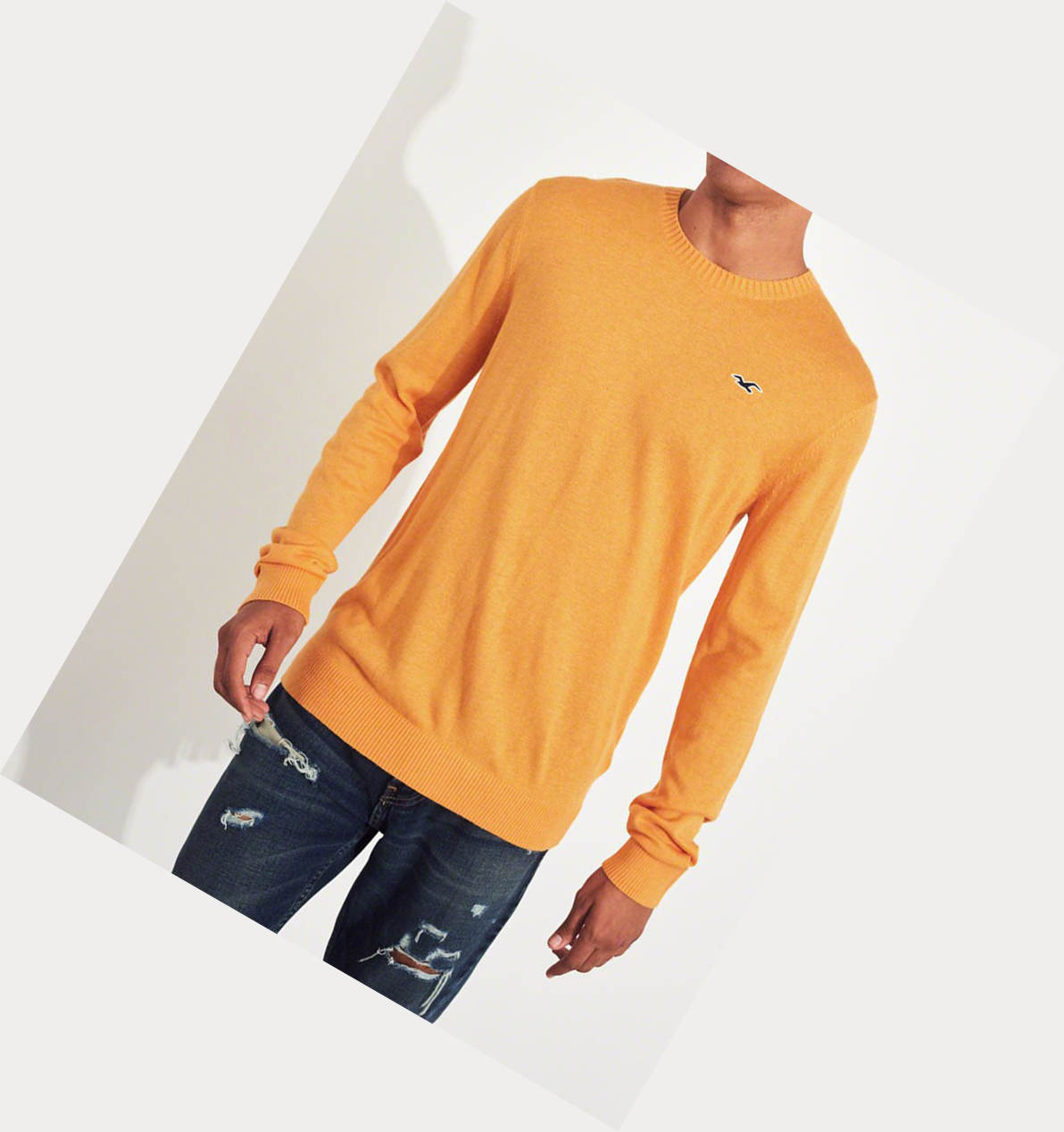 Yellow Hollister Lightweight Crewneck Men's Sweaters | ZA-JLPM643