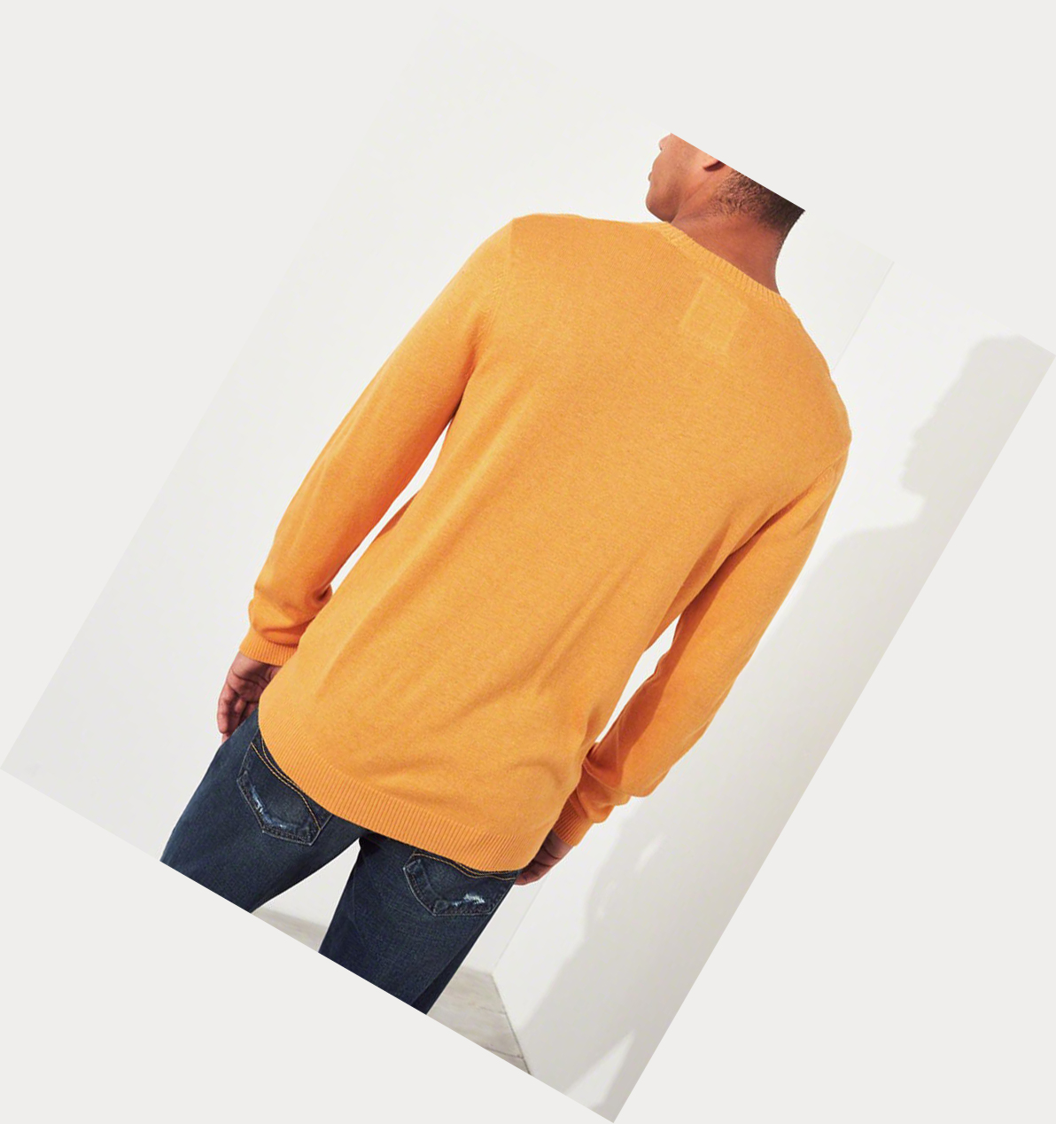 Yellow Hollister Lightweight Crewneck Men's Sweaters | ZA-JLPM643