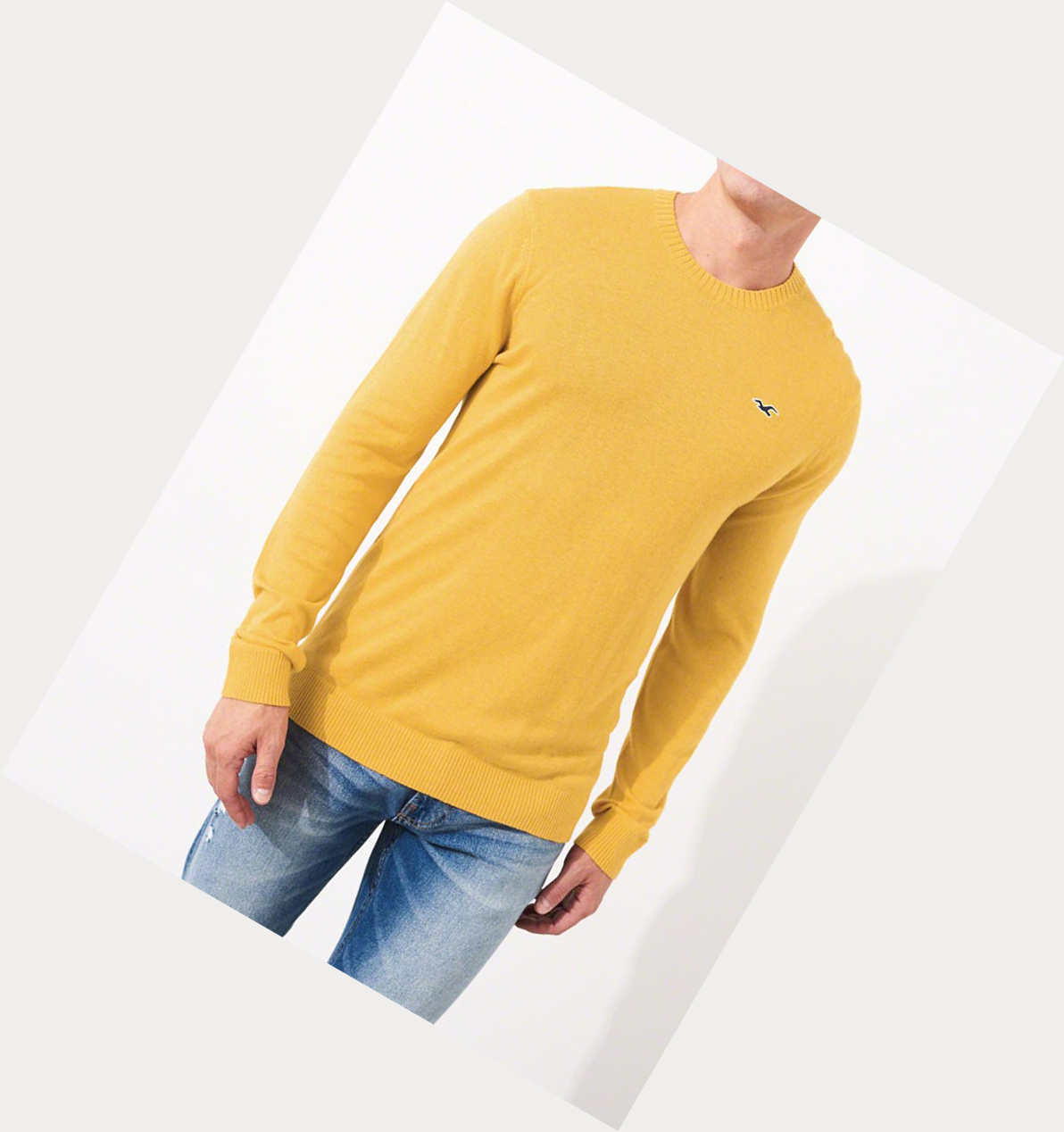 Yellow Hollister Lightweight Crewneck Men's Sweaters | ZA-VGYM572