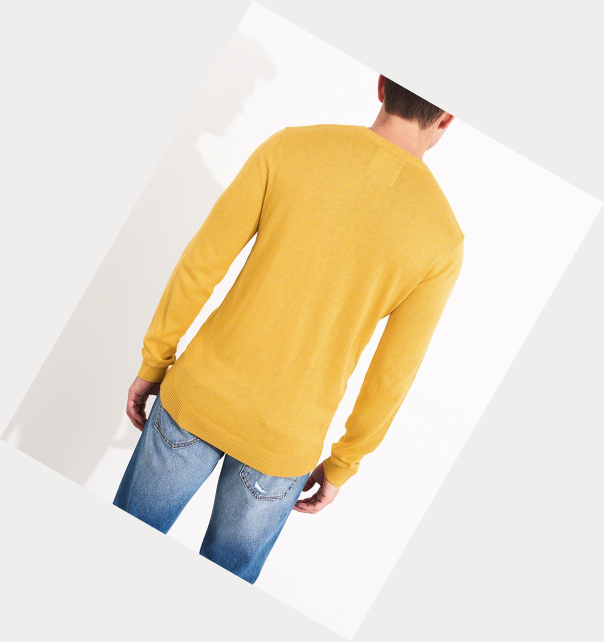 Yellow Hollister Lightweight Crewneck Men's Sweaters | ZA-VGYM572