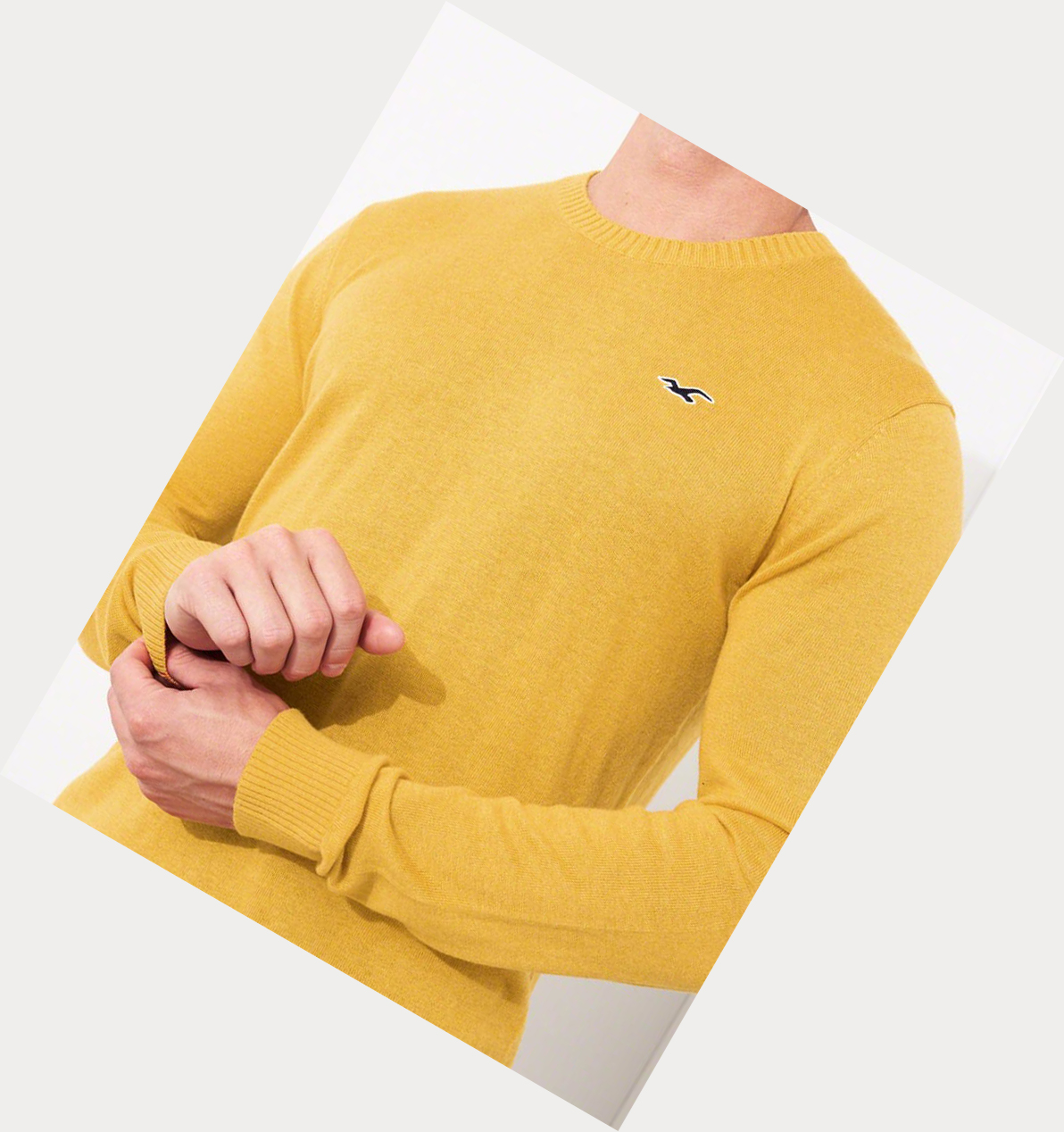 Yellow Hollister Lightweight Crewneck Men's Sweaters | ZA-VGYM572