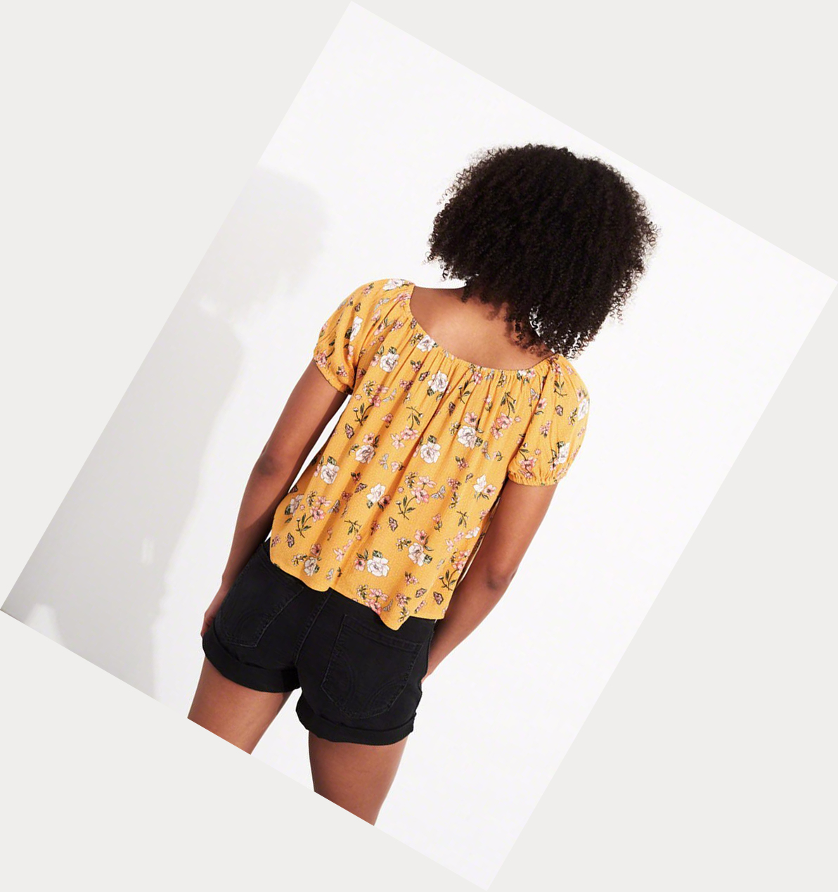 Yellow Hollister Off-The-Shoulder Rayon Women's Short Sleeve | ZA-QHVN769