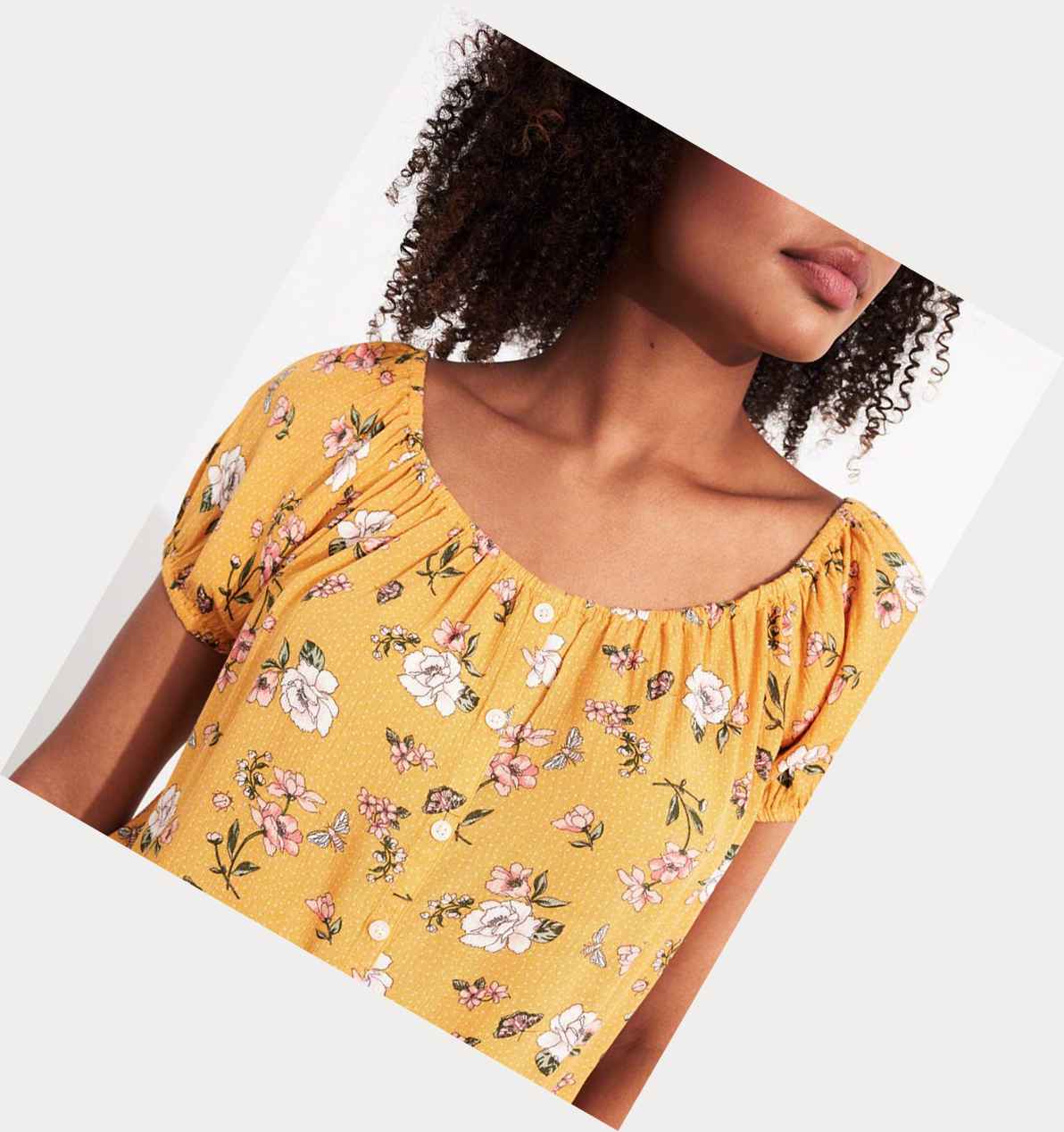 Yellow Hollister Off-The-Shoulder Rayon Women's Short Sleeve | ZA-QHVN769