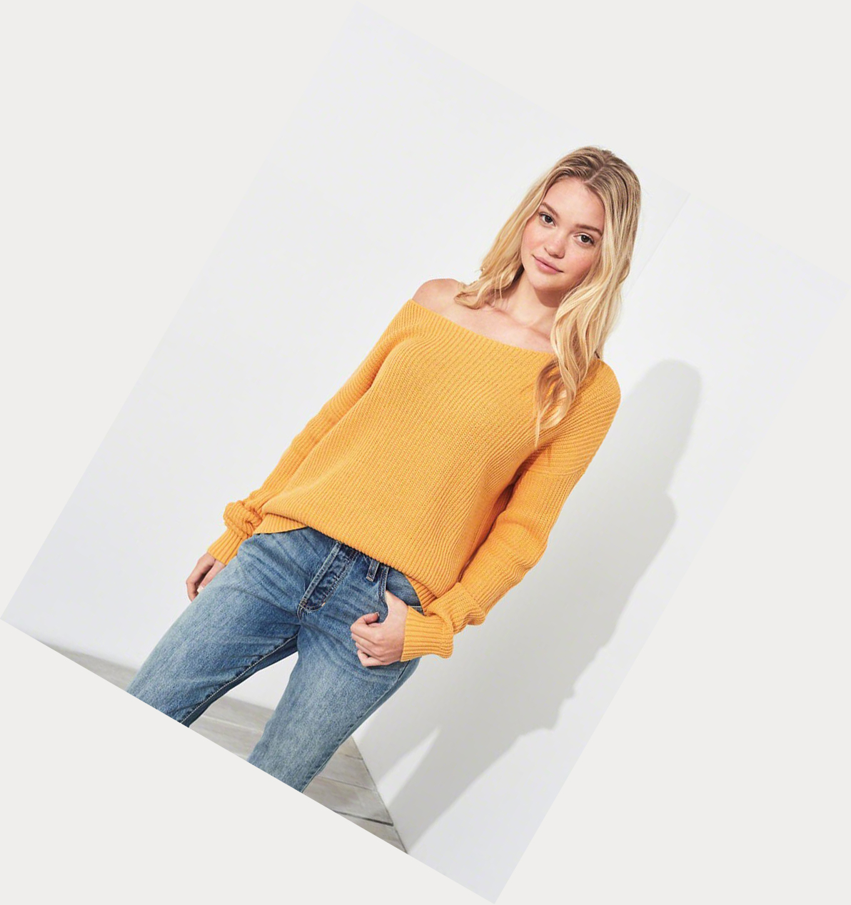 Yellow Hollister On Or Off The Shoulder Women's Sweaters | ZA-VSAR389