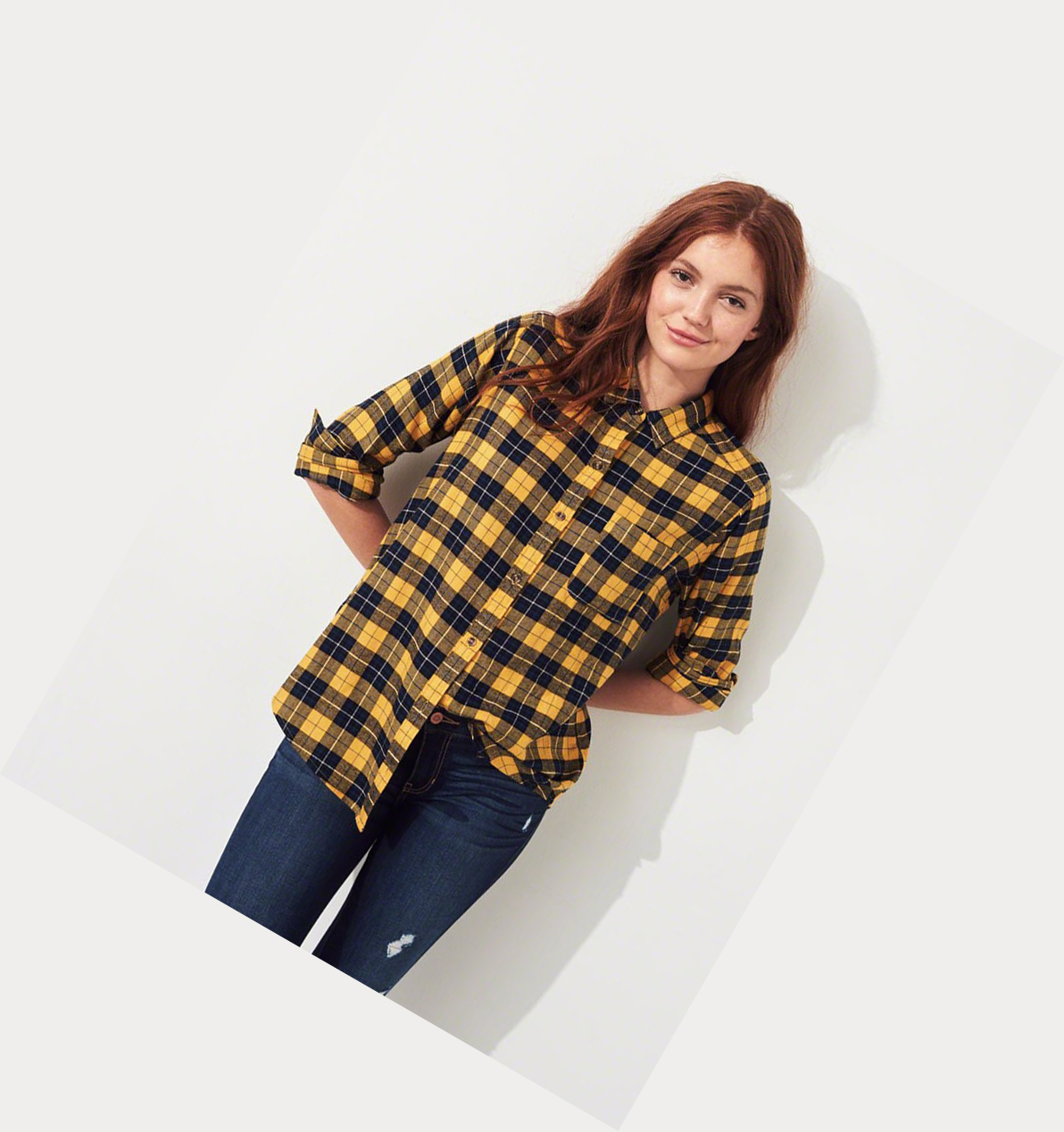 Yellow Hollister Plaid Women's Long Sleeve | ZA-JCBS714