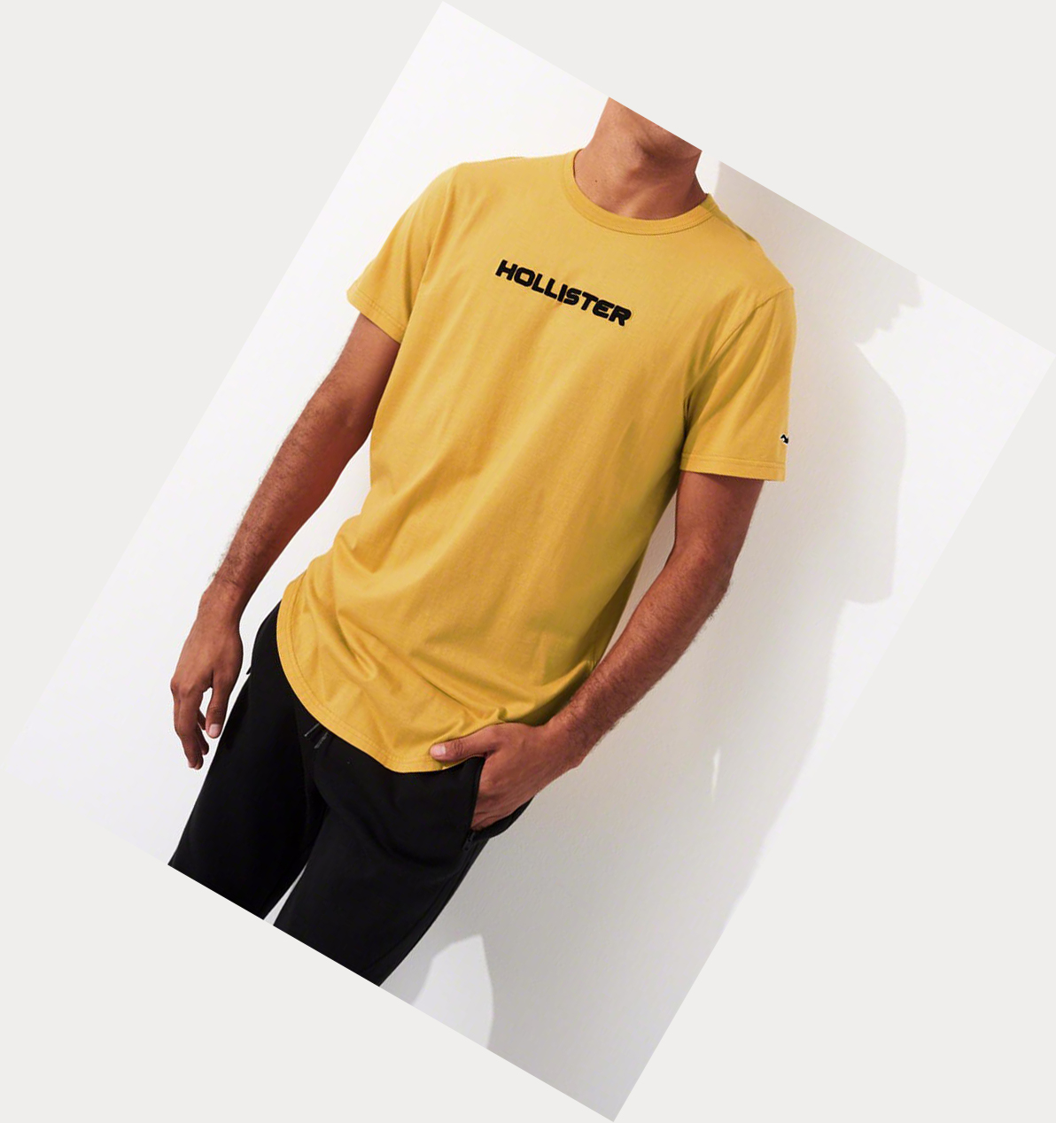 Yellow Hollister Print Logo Men's Short Sleeve | ZA-YVHC928