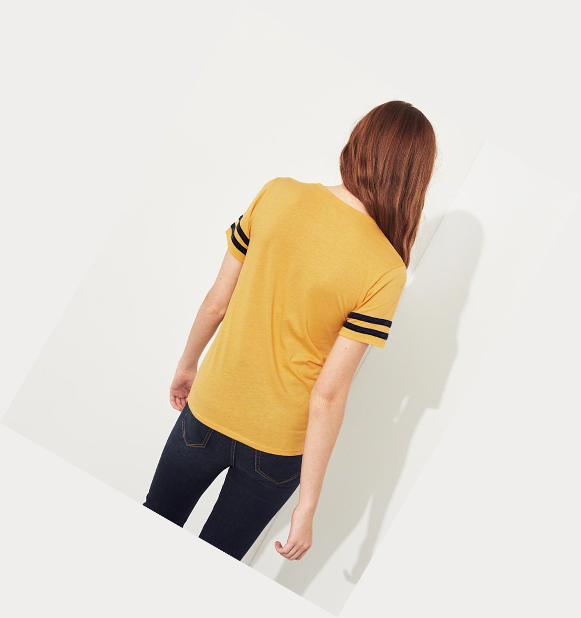 Yellow Hollister Sleeve-Stripe Logo Women's Short Sleeve | ZA-PFVM274