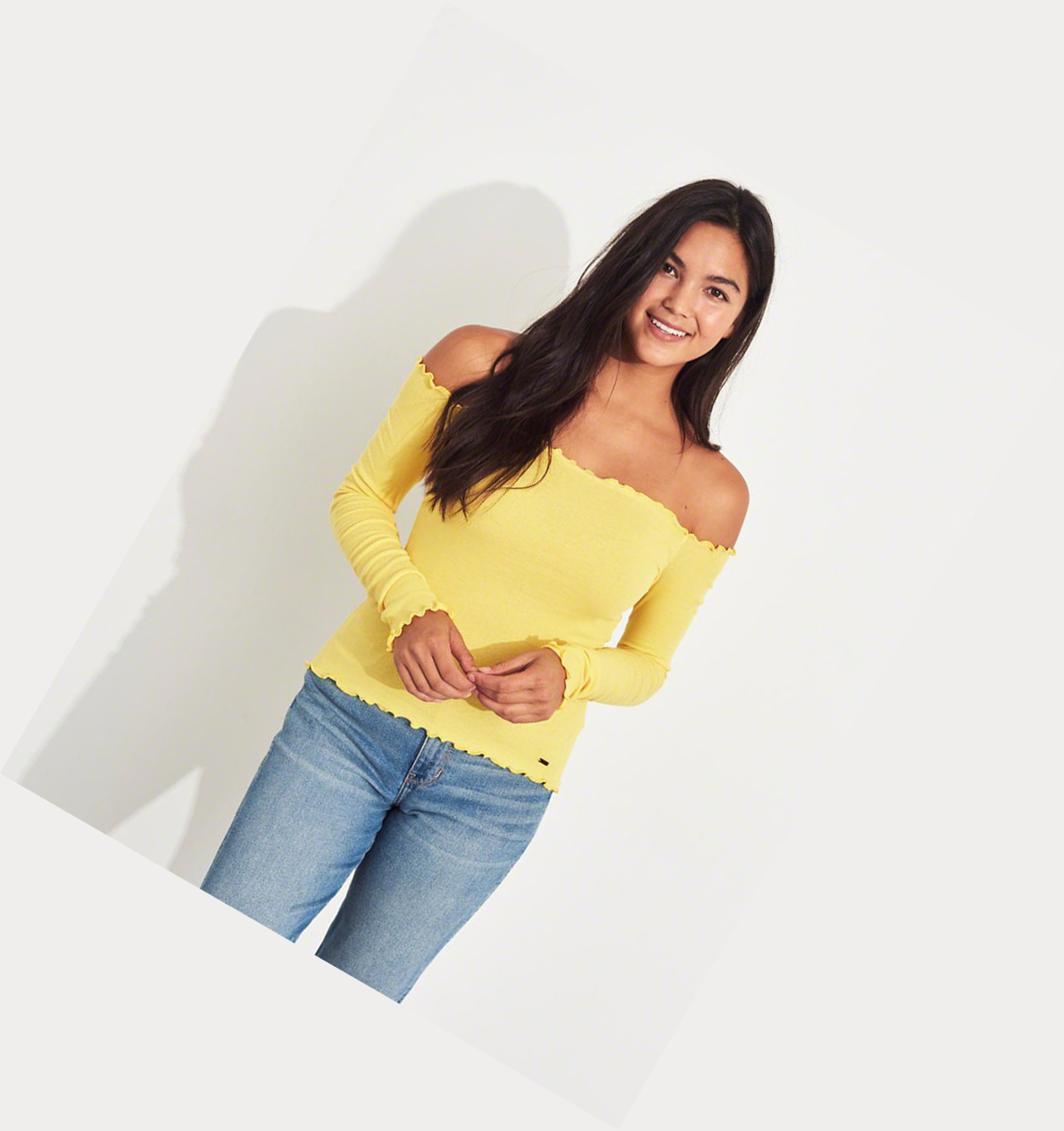 Yellow Hollister Slim Off-The-Shoulder Women's Long Sleeve | ZA-KETD241