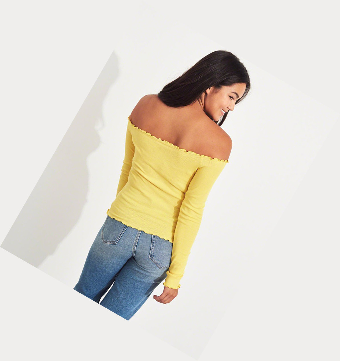 Yellow Hollister Slim Off-The-Shoulder Women's Long Sleeve | ZA-KETD241