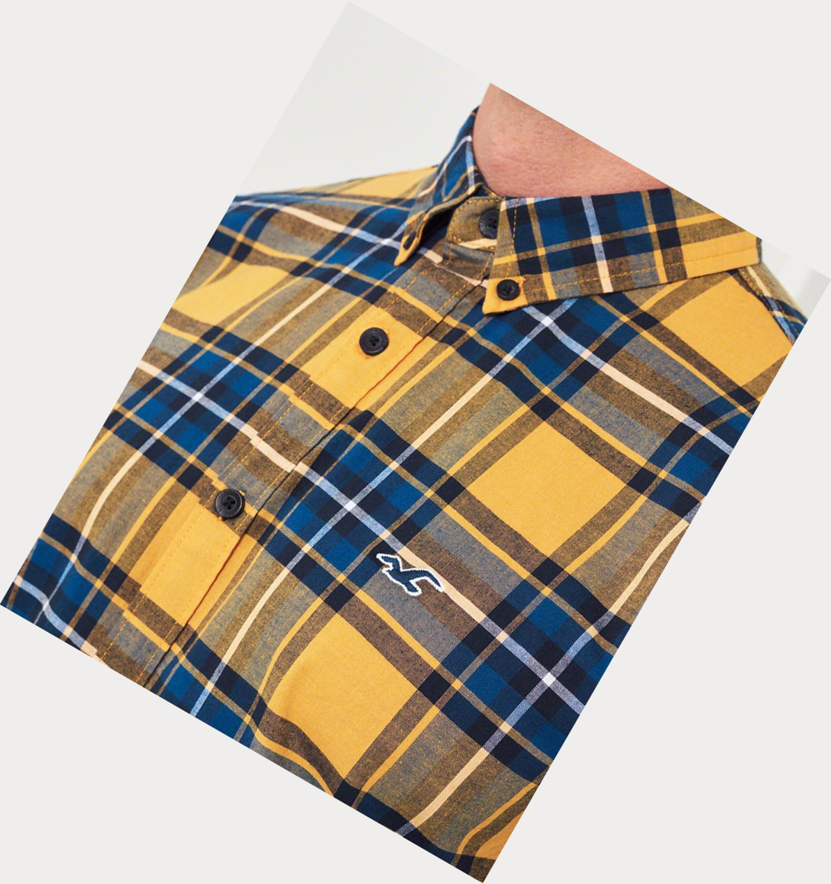 Yellow Hollister Stretch Plaid Poplin Men's Long Sleeve | ZA-QCYO073