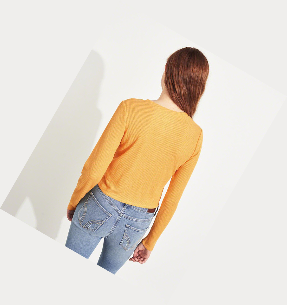 Yellow Hollister Waffle Crop Henley Women's Long Sleeve | ZA-CPDW368