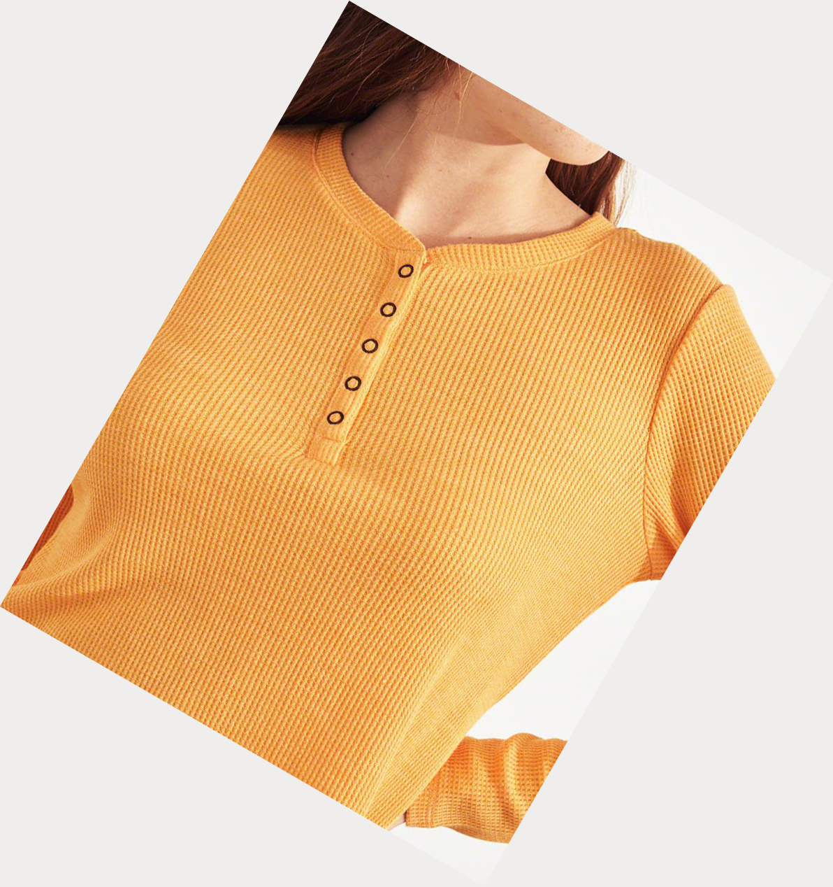 Yellow Hollister Waffle Crop Henley Women's Long Sleeve | ZA-CPDW368